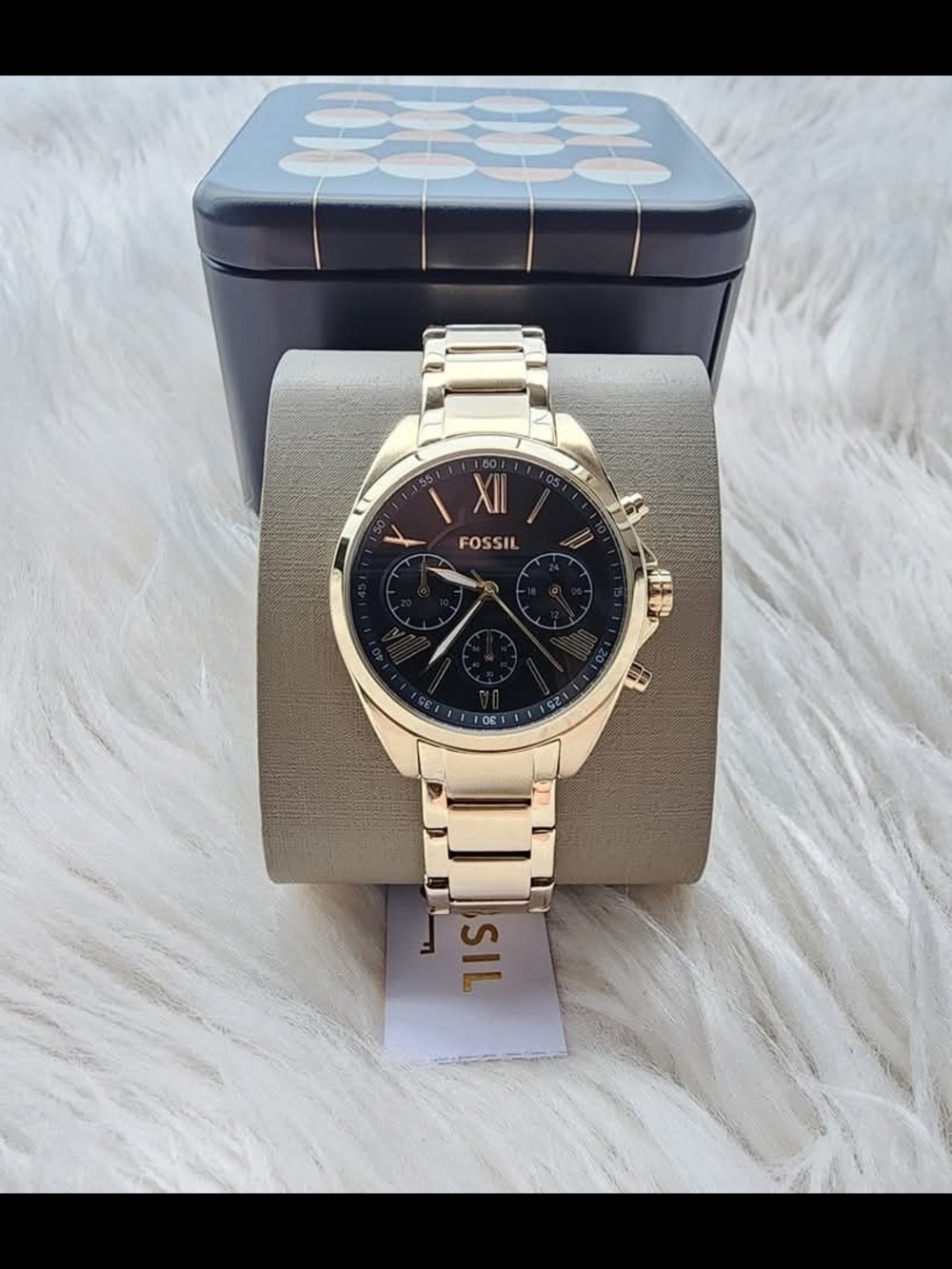 Fossil Original New Women Gold-Tone Bracelet Watch with Black Dial